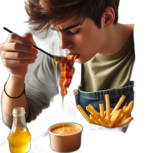 food, photorealistic, concept art, 3d render, pixel art, fire, young, man transparent PNG cut-out