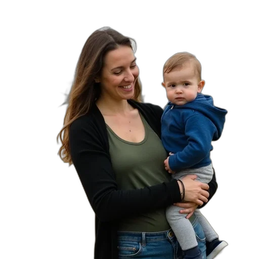 staff, jacket, face, woman, holding, baby, field, wearing transparent PNG cut-out