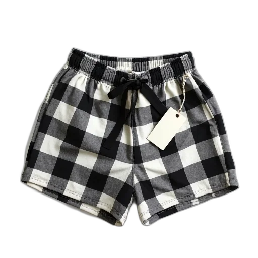 monochrome, pair, black, white, checkered, shorts, price, tag transparent PNG cut-out