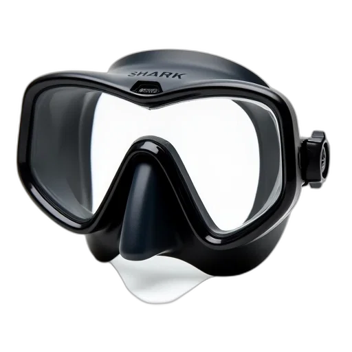 mask, close-up, image, black, shark, diving, clear, lens transparent PNG cut-out
