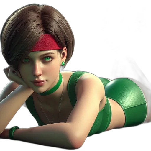 concept art, 3d render, photorealistic, comic book art, green, female, character, sports transparent PNG cut-out