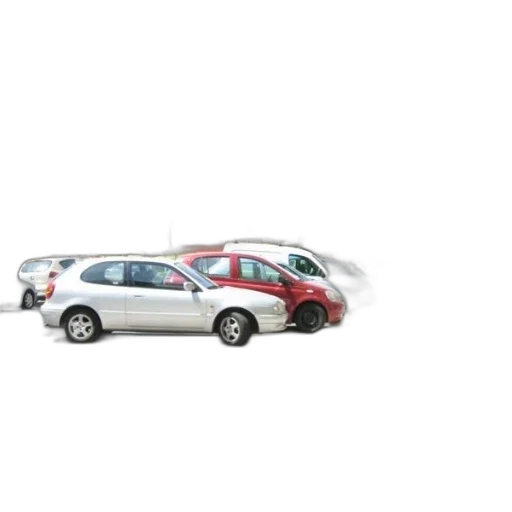 car, 3d render, row, parked, cars, sunny, day, green transparent PNG cut-out