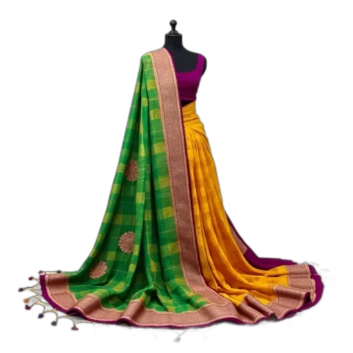 dress, crown, jewelry, 3d render, vibrant, multicolored, traditional, indian transparent PNG cut-out