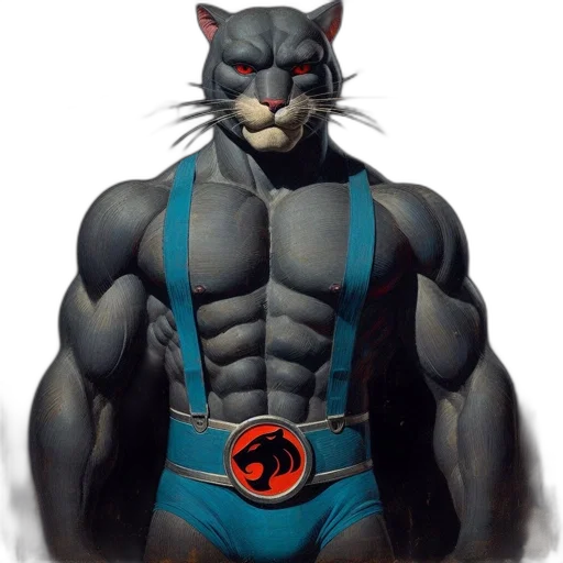 animal, comic book art, concept art, fantasy art, cartoon, muscular, gray, cat transparent PNG cut-out