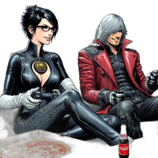 jacket, comic book art, concept art, cyberpunk, fantasy art, red, two, characters transparent PNG cut-out