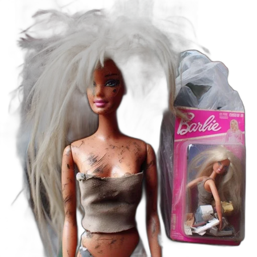 concept art, photorealistic, old, barbie, doll, showing, signs, wear transparent PNG cut-out