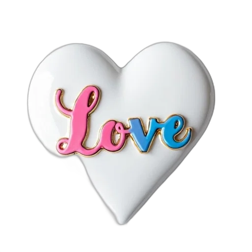 jewelry, 3d render, photorealistic, white, ceramic, heart-shaped, decoration, word transparent PNG cut-out