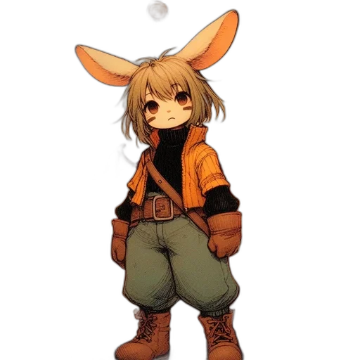staff, animal, jacket, weapon, pixel art, concept art, anime, fantasy art transparent PNG cut-out