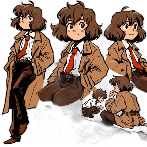 jacket, staff, creature, concept art, cartoon, anime, comic book art, earth tones transparent PNG cut-out