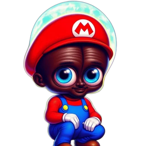 concept art, cartoon, 3d render, pixel art, mario, darker, skin, tone transparent PNG cut-out