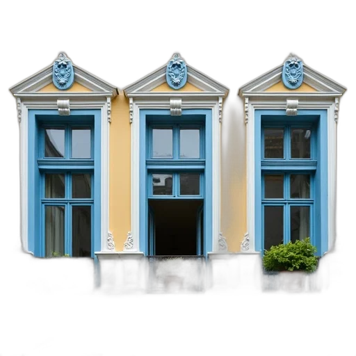 building, furniture, 3d render, concept art, photorealistic, watercolor, blue, first transparent PNG cut-out