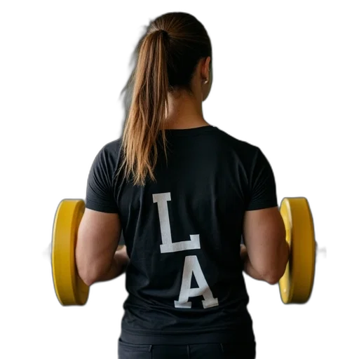 staff, woman, lifting, weights, gym, wearing, black, white transparent PNG cut-out