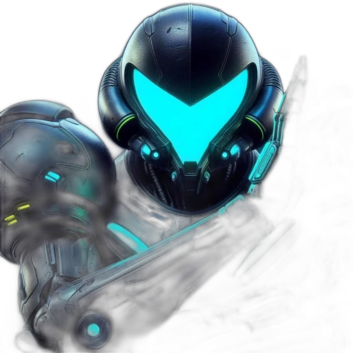 robot, weapon, mask, face, concept art, 3d render, fantasy art, cyberpunk transparent PNG cut-out