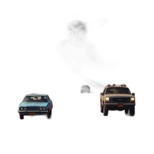 car, concept art, photorealistic, pixel art, 3d render, fog, fire, vibrant transparent PNG cut-out