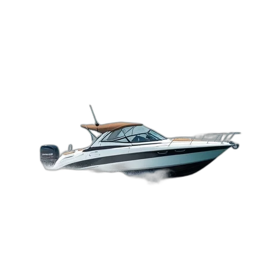 photorealistic, 3d render, concept art, white, speedboat, brown, top, speeding transparent PNG cut-out
