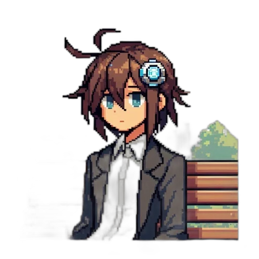 staff, robot, creature, hair, pixel art, anime, concept art, cartoon transparent PNG cut-out