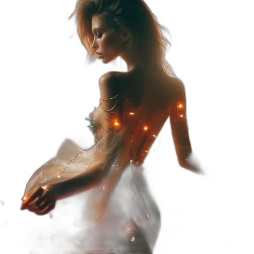 dress, jewelry, concept art, fantasy art, photorealistic, 3d render, fire, neon lights transparent PNG cut-out
