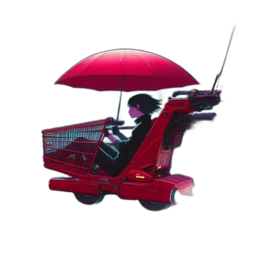umbrella, car, staff, 3d render, photorealistic, concept art, vaporwave, rain transparent PNG cut-out