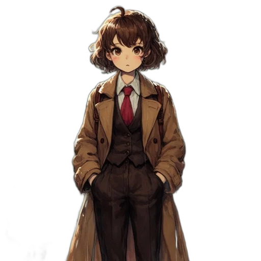 jacket, staff, dress, face, concept art, anime, pixel art, watercolor transparent PNG cut-out