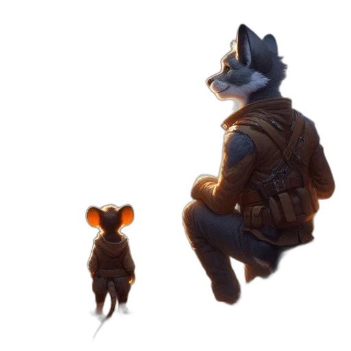jacket, animal, creature, staff, concept art, 3d render, pixel art, fantasy art transparent PNG cut-out