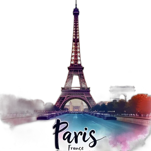 concept art, photorealistic, watercolor, pixel art, vibrant, colorful, illustration, paris transparent PNG cut-out