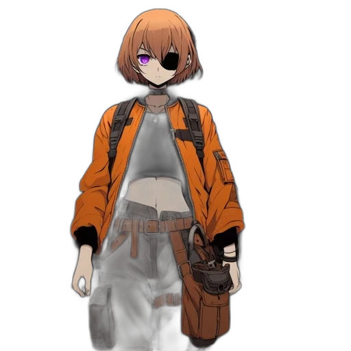 jacket, staff, weapon, mask, concept art, cyberpunk, anime, pixel art transparent PNG cut-out