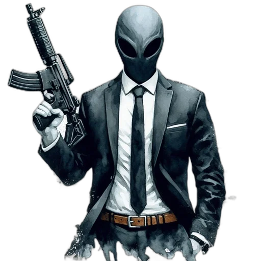 mask, weapon, jacket, robot, concept art, comic book art, pixel art, photorealistic transparent PNG cut-out