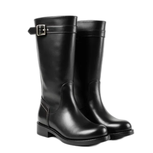 shoes, pair, black, leather, boots, shiny, finish, buckle transparent PNG cut-out
