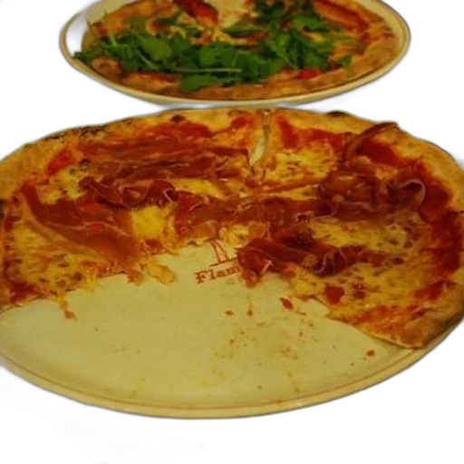 food, face, photorealistic, 3d render, partially, eaten, pizza, prosciutto transparent PNG cut-out
