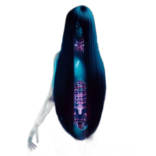 hair, mask, dress, creature, concept art, 3d render, cyberpunk, photorealistic transparent PNG cut-out