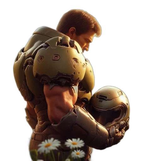 robot, weapon, face, concept art, 3d render, photorealistic, comic book art, earth tones transparent PNG cut-out