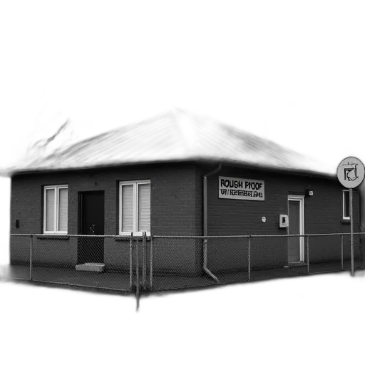 building, 3d render, concept art, photorealistic, black, white, photograph, small transparent PNG cut-out