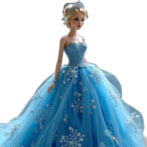 dress, 3d render, concept art, porcelain, doll, dressed, sparkling, blue transparent PNG cut-out