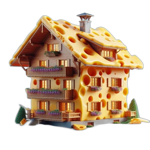 building, furniture, 3d render, concept art, multi-storied, cheese-themed, house, nestled transparent PNG cut-out