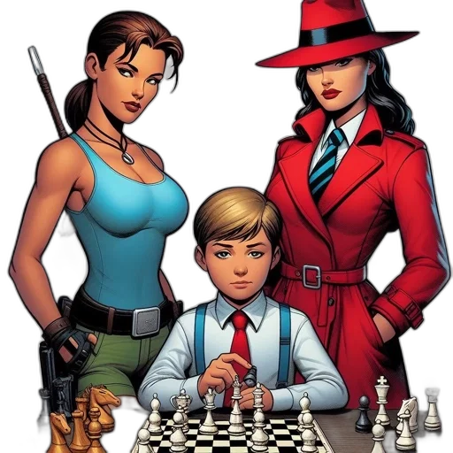 comic book art, concept art, cartoon, pixel art, fire, three, animated, characters transparent PNG cut-out