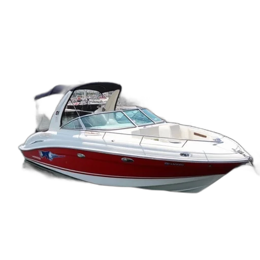 white, red, speedboat, blue, bird, decal, side, docked transparent PNG cut-out