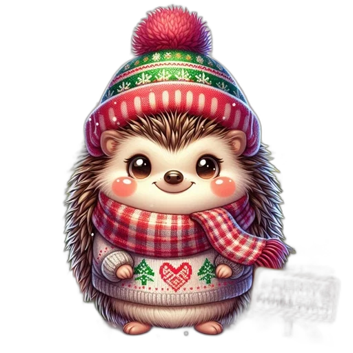 hat, concept art, photorealistic, fantasy art, watercolor, hedgehog, festive, attire transparent PNG cut-out