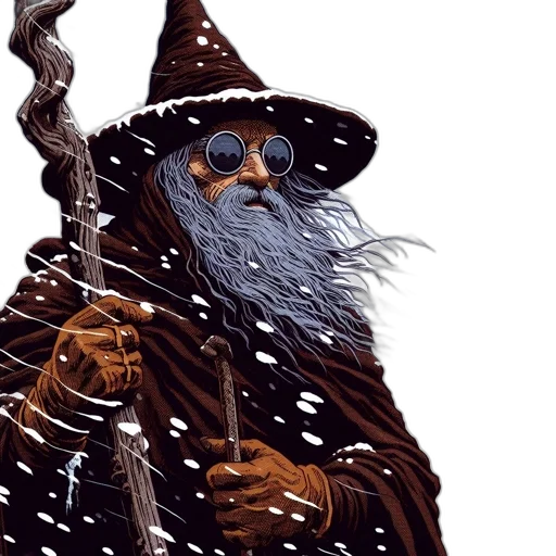 staff, hat, fantasy art, concept art, comic book art, pixel art, fog, wizardly transparent PNG cut-out