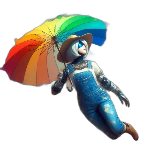 umbrella, robot, jacket, dress, concept art, 3d render, vaporwave, pixel art transparent PNG cut-out