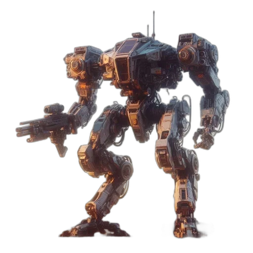 robot, weapon, concept art, 3d render, pixel art, cyberpunk, imposing, war-ready transparent PNG cut-out
