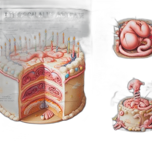 food, concept art, comically, exaggerated, anatomical, birthday, cake, displays transparent PNG cut-out