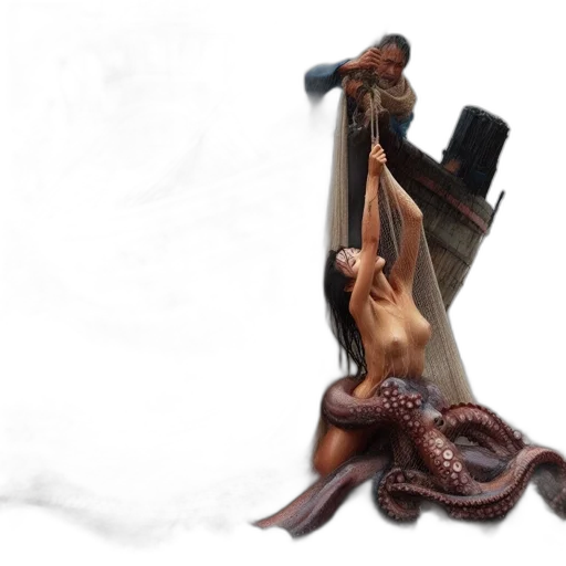 creature, weapon, staff, concept art, 3d render, fantasy art, underwater, fire transparent PNG cut-out