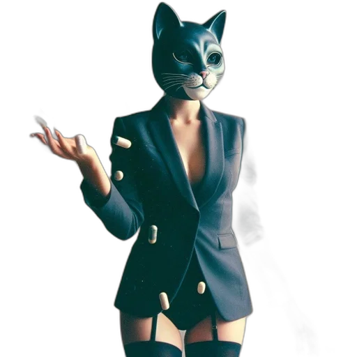 jacket, mask, staff, animal, 3d render, concept art, fantasy art, pixel art transparent PNG cut-out