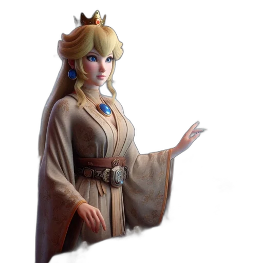crown, staff, dress, concept art, fantasy art, 3d render, pixel art, woman transparent PNG cut-out