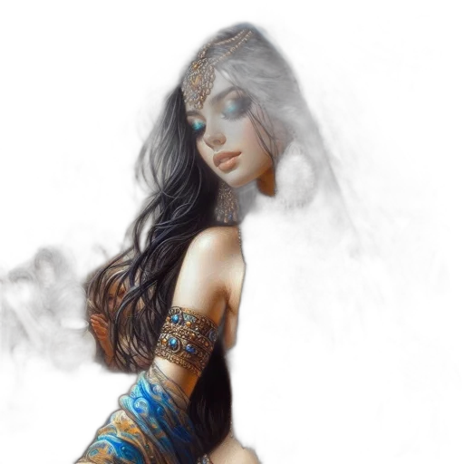 dress, jewelry, mask, fantasy art, comic book art, photorealistic, concept art, fire transparent PNG cut-out