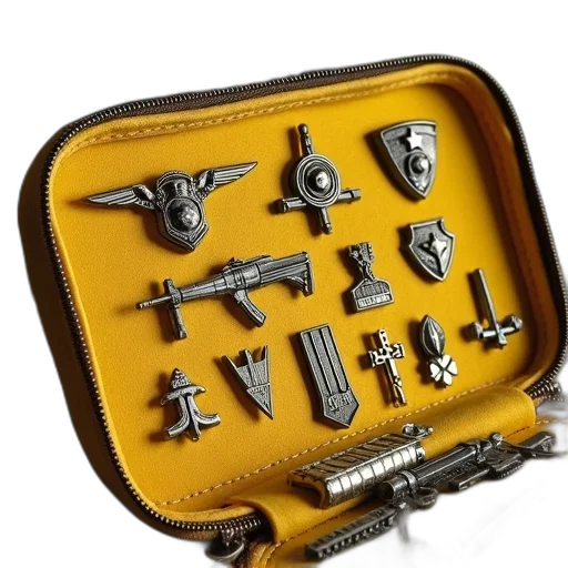 jewelry, weapon, yellow, canvas, bag, zipper, closure, open transparent PNG cut-out