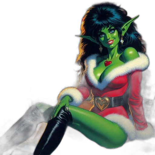 fantasy art, comic book art, concept art, elven, character, green, skin, pointed transparent PNG cut-out