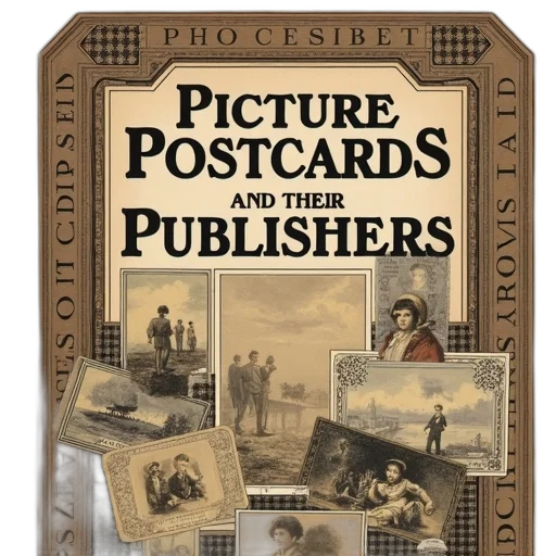 photorealistic, vintage, book, cover, titled, picture, postcards, their transparent PNG cut-out