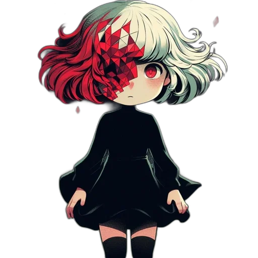 mask, hair, dress, creature, pixel art, anime, concept art, watercolor transparent PNG cut-out
