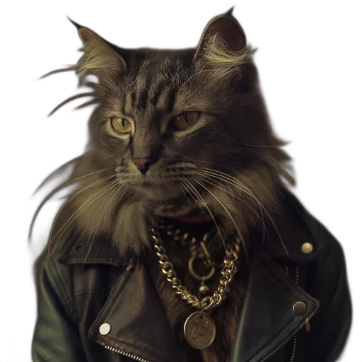 jacket, animal, jewelry, photorealistic, concept art, cyberpunk, fantasy art, cat transparent PNG cut-out